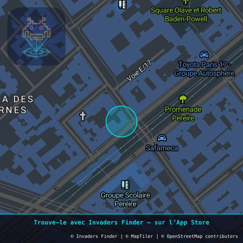 Zone approximative de l'invader PA_663, dans le quartier 17e arrondissement de Paris à Paris. Emplacement exact disponible dans l'app Invaders Finder.