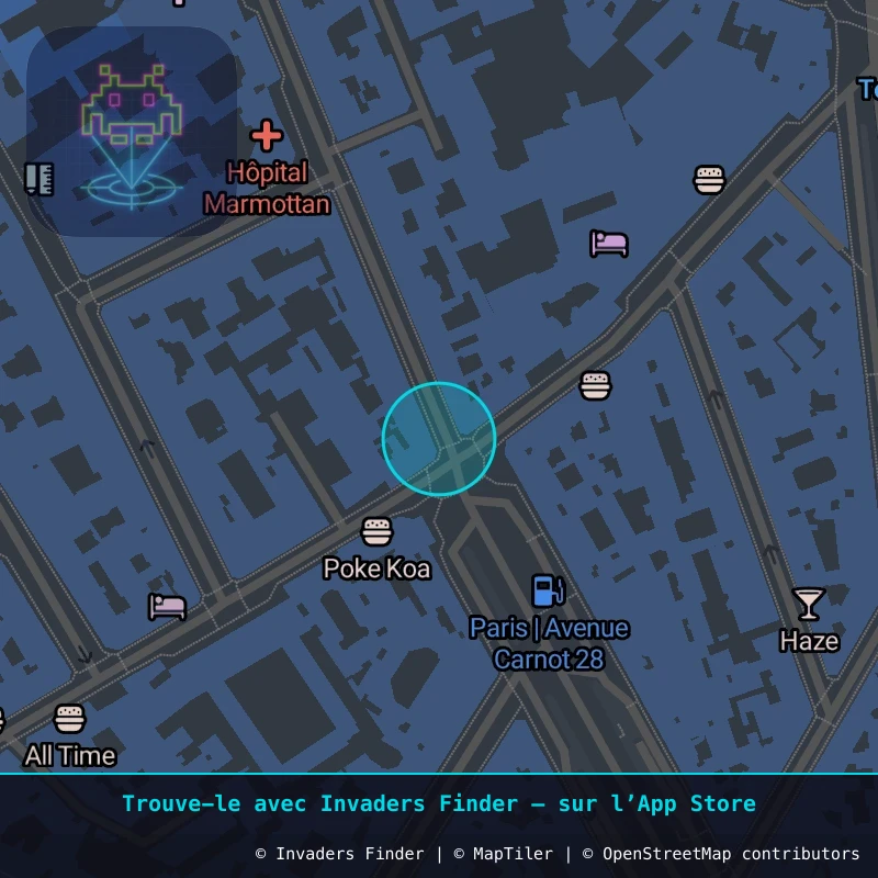 Zone approximative de l'invader PA_664, dans le quartier 17e arrondissement de Paris à Paris. Emplacement exact disponible dans l'app Invaders Finder.