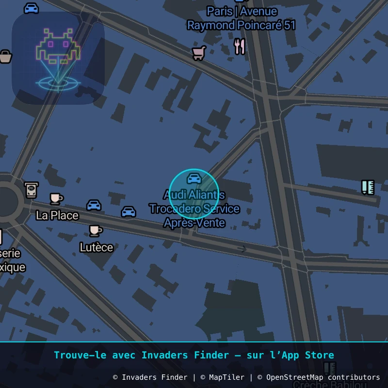 Approximate area of invader PA_665, in the 16th arrondissement, Paris area of Paris. Exact location available in the Invaders Finder app.
