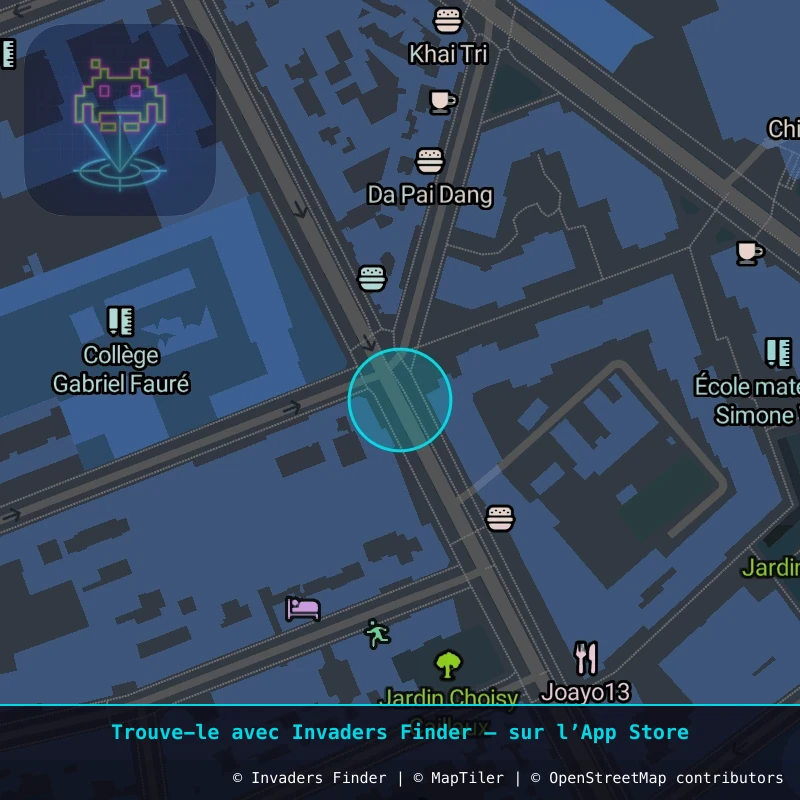 Zone approximative de l'invader PA_667, dans le quartier 13e arrondissement de Paris à Paris. Emplacement exact disponible dans l'app Invaders Finder.