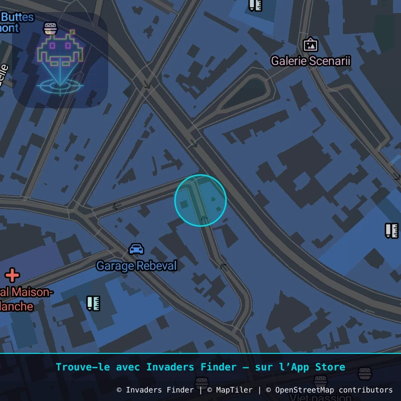 Zone approximative de l'invader PA_670, dans le quartier 19e arrondissement de Paris à Paris. Emplacement exact disponible dans l'app Invaders Finder.