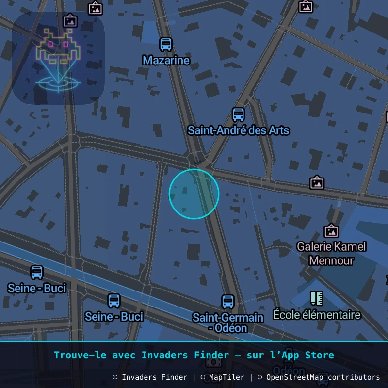Zone approximative de l'invader PA_673, dans le quartier 6e arrondissement de Paris à Paris. Emplacement exact disponible dans l'app Invaders Finder.