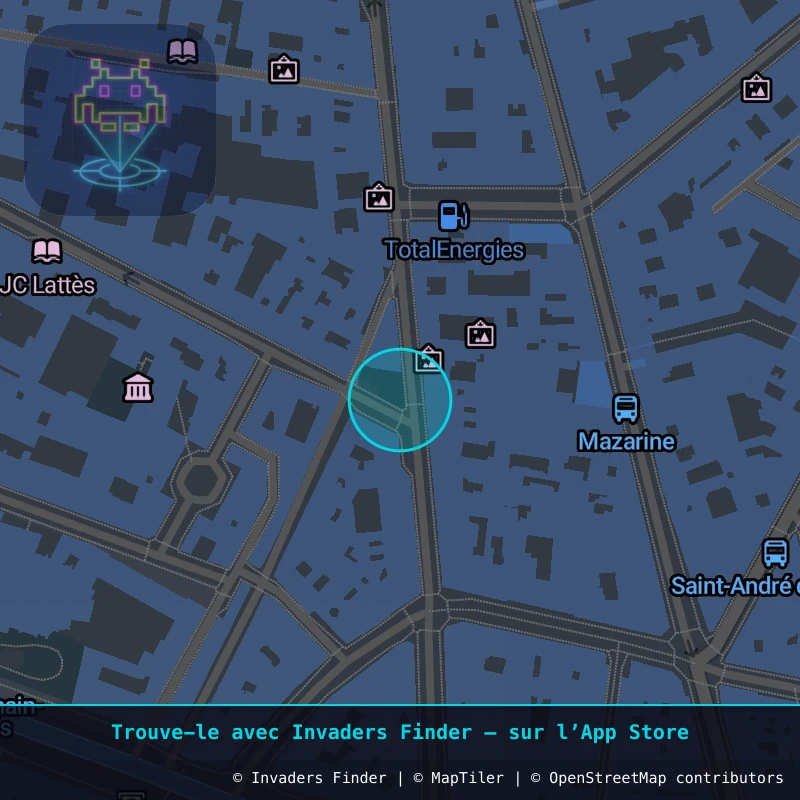 Zone approximative de l'invader PA_677, dans le quartier 6e arrondissement de Paris à Paris. Emplacement exact disponible dans l'app Invaders Finder.