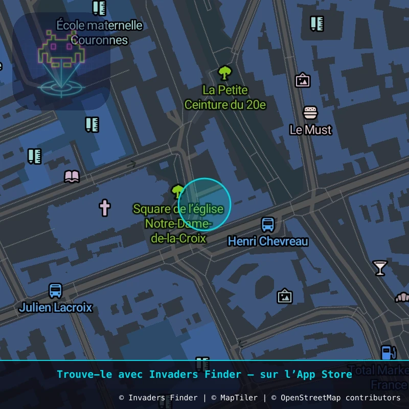 Zone approximative de l'invader PA_680, dans le quartier 20e arrondissement de Paris à Paris. Emplacement exact disponible dans l'app Invaders Finder.