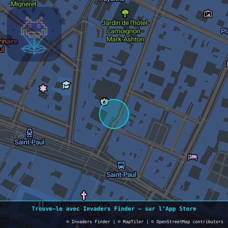 Zone approximative de l'invader PA_681, dans le quartier 4e arrondissement de Paris à Paris. Emplacement exact disponible dans l'app Invaders Finder.