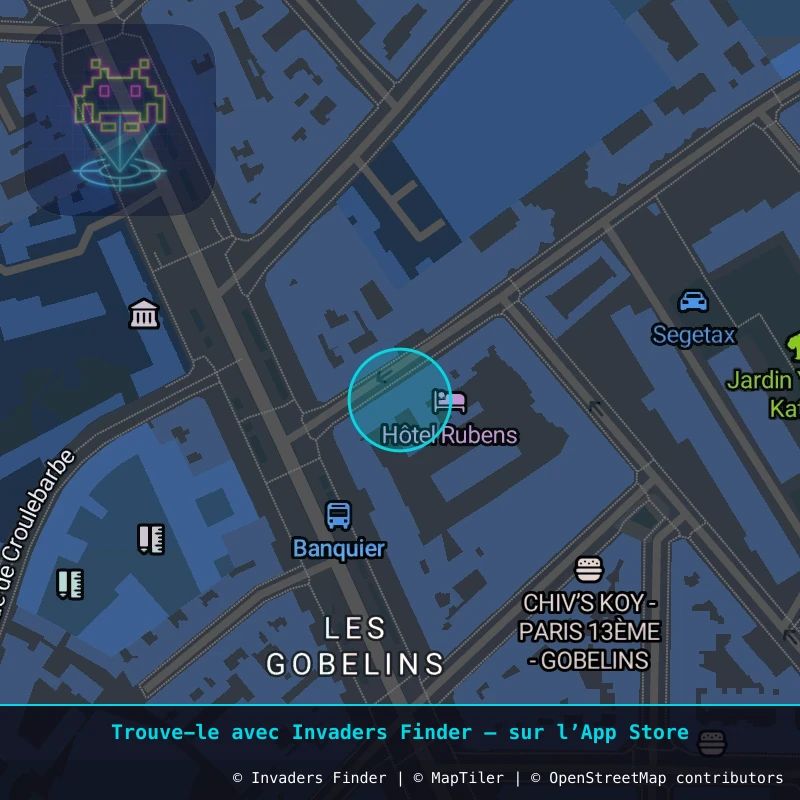 Zone approximative de l'invader PA_69, dans le quartier 13e arrondissement de Paris à Paris. Emplacement exact disponible dans l'app Invaders Finder.