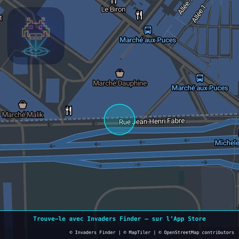 Approximate area of invader PA_690, in the 18th arrondissement, Paris area of Paris. Exact location available in the Invaders Finder app.