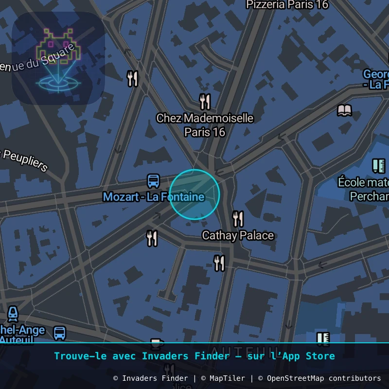 Zone approximative de l'invader PA_693, dans le quartier 16e arrondissement de Paris à Paris. Emplacement exact disponible dans l'app Invaders Finder.