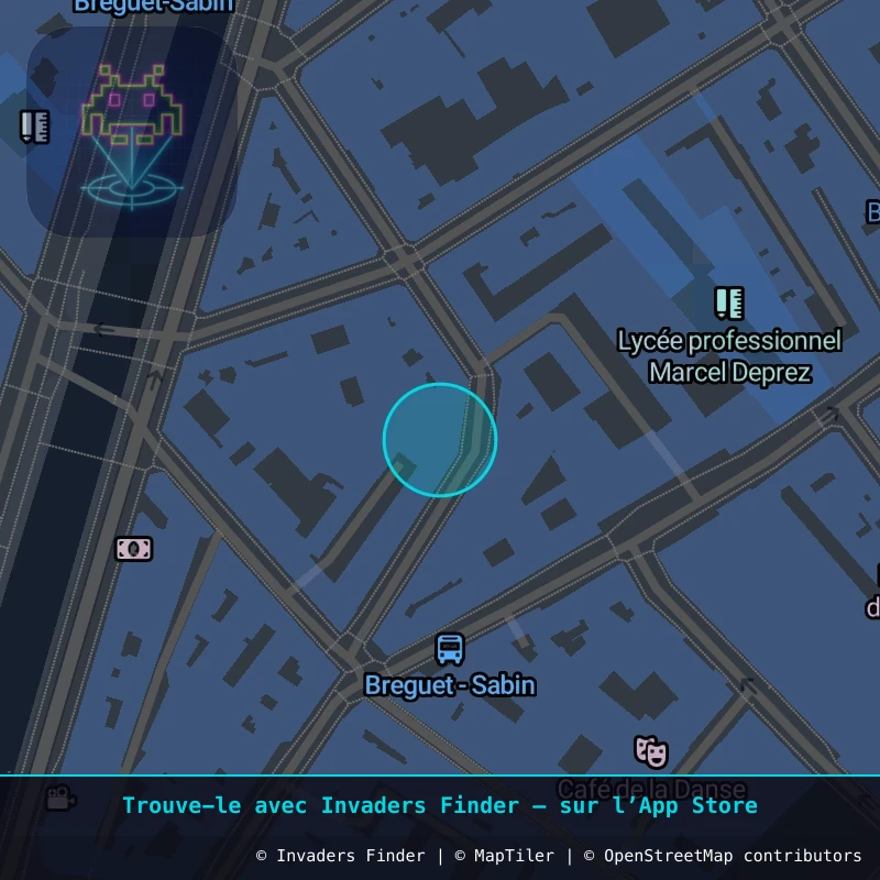 Zone approximative de l'invader PA_698, dans le quartier 11e arrondissement de Paris à Paris. Emplacement exact disponible dans l'app Invaders Finder.