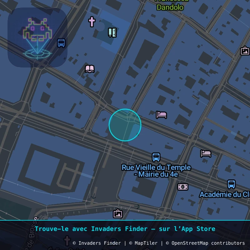 Zone approximative de l'invader PA_70, dans le quartier 4e arrondissement de Paris à Paris. Emplacement exact disponible dans l'app Invaders Finder.