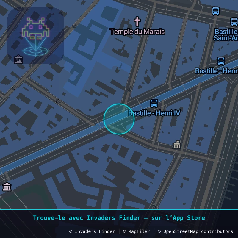 Zone approximative de l'invader PA_704, dans le quartier 4e arrondissement de Paris à Paris. Emplacement exact disponible dans l'app Invaders Finder.