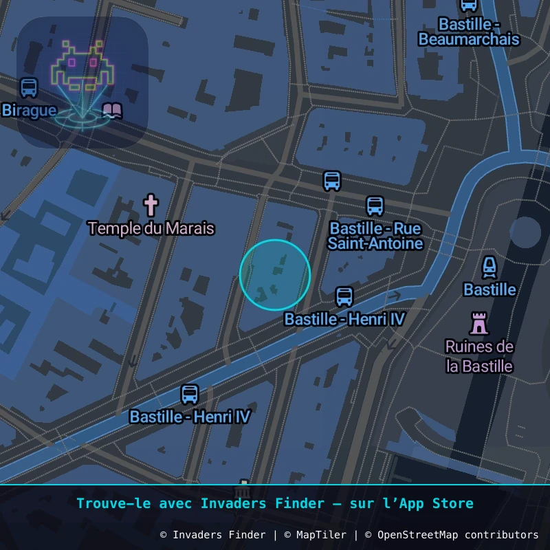 Zone approximative de l'invader PA_710, dans le quartier 4e arrondissement de Paris à Paris. Emplacement exact disponible dans l'app Invaders Finder.