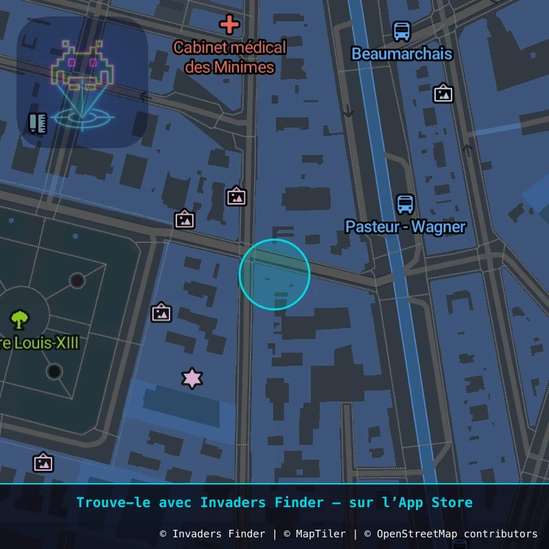 Zone approximative de l'invader PA_711, dans le quartier 4e arrondissement de Paris à Paris. Emplacement exact disponible dans l'app Invaders Finder.