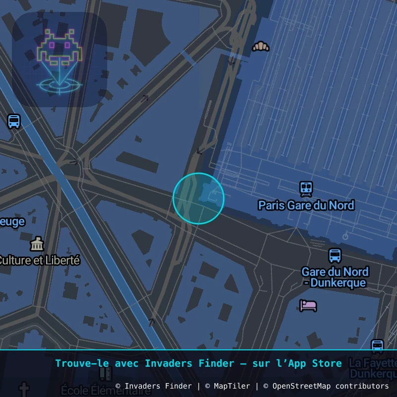Zone approximative de l'invader PA_712, dans le quartier 10e arrondissement de Paris à Paris. Emplacement exact disponible dans l'app Invaders Finder.
