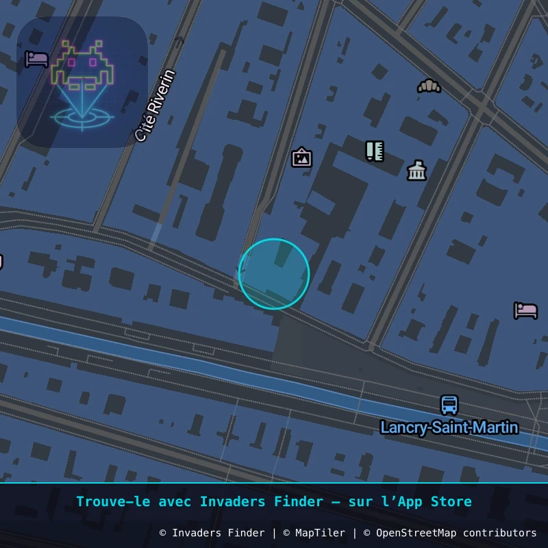 Zone approximative de l'invader PA_713, dans le quartier 10e arrondissement de Paris à Paris. Emplacement exact disponible dans l'app Invaders Finder.