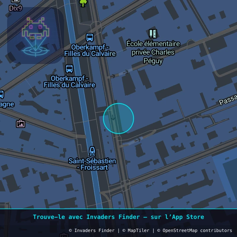 Zone approximative de l'invader PA_72, dans le quartier 11e arrondissement de Paris à Paris. Emplacement exact disponible dans l'app Invaders Finder.