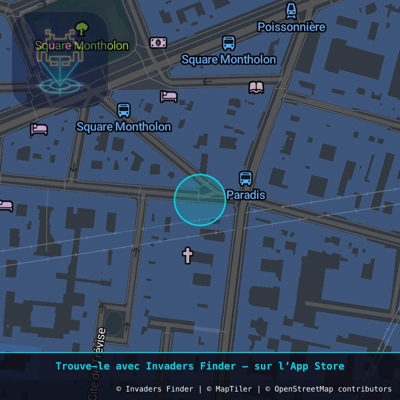 Zone approximative de l'invader PA_724, dans le quartier 9e arrondissement de Paris à Paris. Emplacement exact disponible dans l'app Invaders Finder.