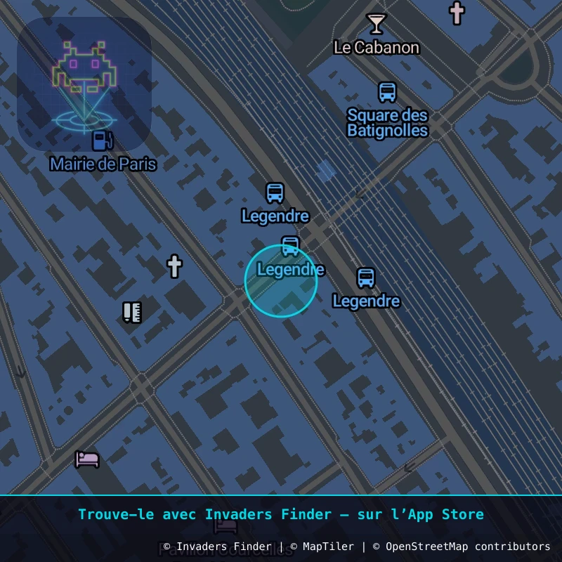Zone approximative de l'invader PA_726, dans le quartier 17e arrondissement de Paris à Paris. Emplacement exact disponible dans l'app Invaders Finder.