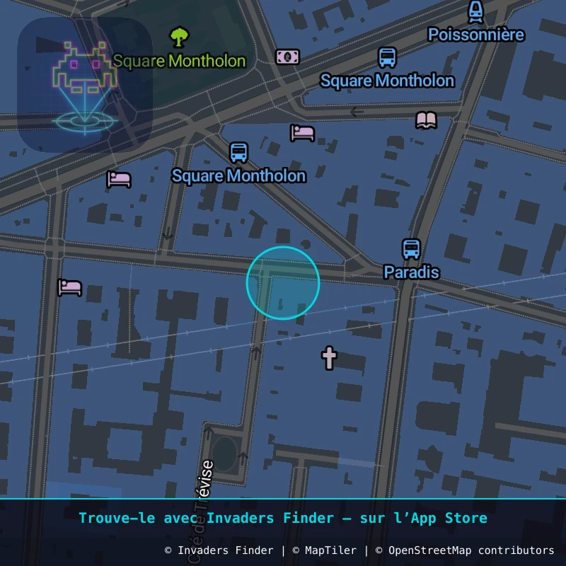 Zone approximative de l'invader PA_730, dans le quartier 9e arrondissement de Paris à Paris. Emplacement exact disponible dans l'app Invaders Finder.