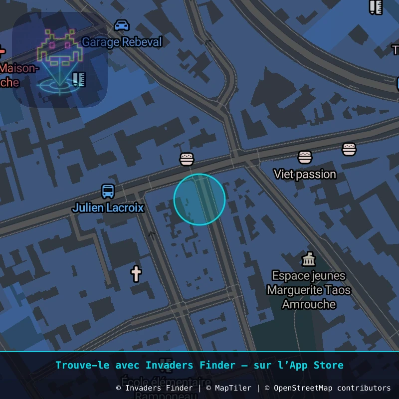 Zone approximative de l'invader PA_732, dans le quartier 20e arrondissement de Paris à Paris. Emplacement exact disponible dans l'app Invaders Finder.