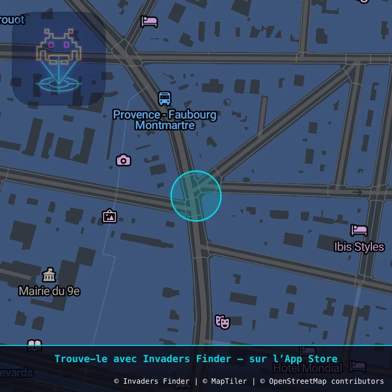 Zone approximative de l'invader PA_734, dans le quartier 9e arrondissement de Paris à Paris. Emplacement exact disponible dans l'app Invaders Finder.