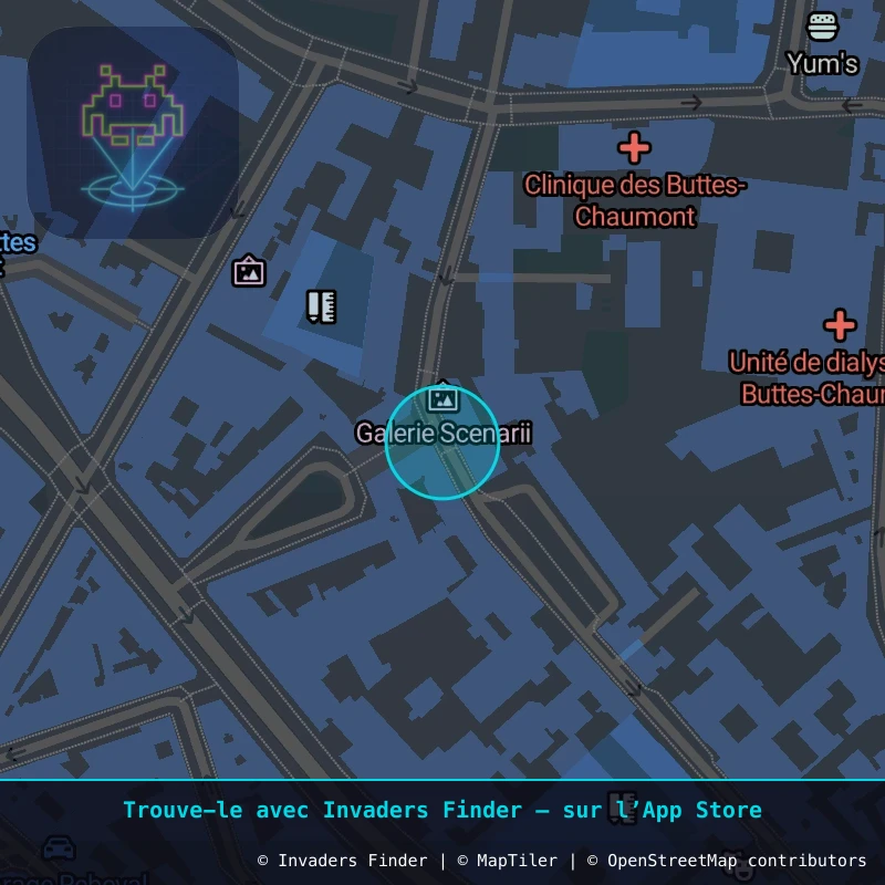 Zone approximative de l'invader PA_738, dans le quartier 19e arrondissement de Paris à Paris. Emplacement exact disponible dans l'app Invaders Finder.