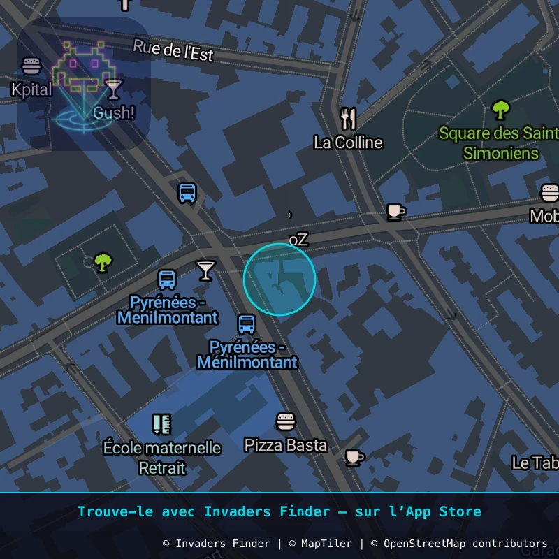 Zone approximative de l'invader PA_739, dans le quartier 20e arrondissement de Paris à Paris. Emplacement exact disponible dans l'app Invaders Finder.