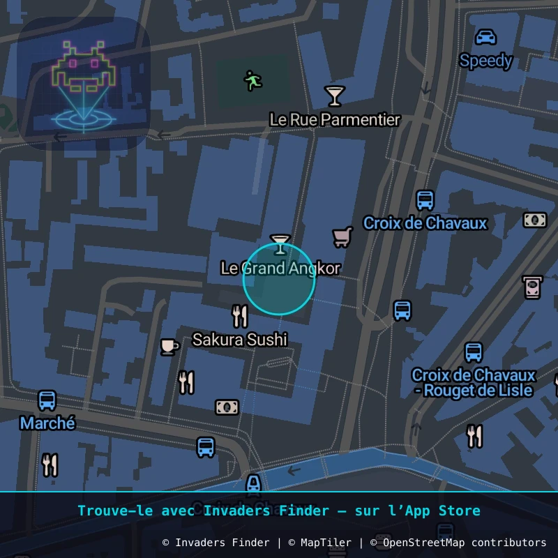 Zone approximative de l'invader PA_749, dans le quartier Paris métropolitain (PA93) à Paris. Emplacement exact disponible dans l'app Invaders Finder.