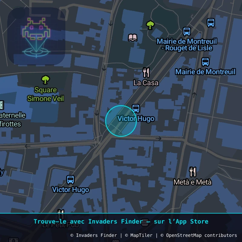 Zone approximative de l'invader PA_751, dans le quartier Paris métropolitain (PA93) à Paris. Emplacement exact disponible dans l'app Invaders Finder.