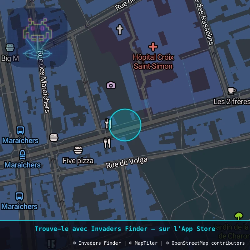 Zone approximative de l'invader PA_753, dans le quartier 20e arrondissement de Paris à Paris. Emplacement exact disponible dans l'app Invaders Finder.