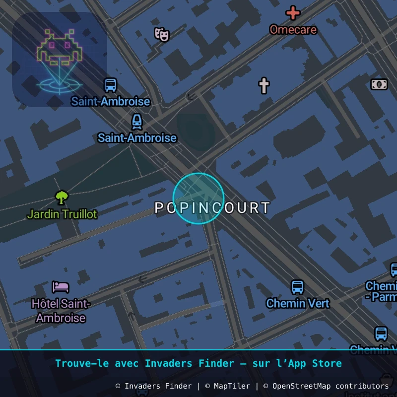 Zone approximative de l'invader PA_754, dans le quartier 11e arrondissement de Paris à Paris. Emplacement exact disponible dans l'app Invaders Finder.