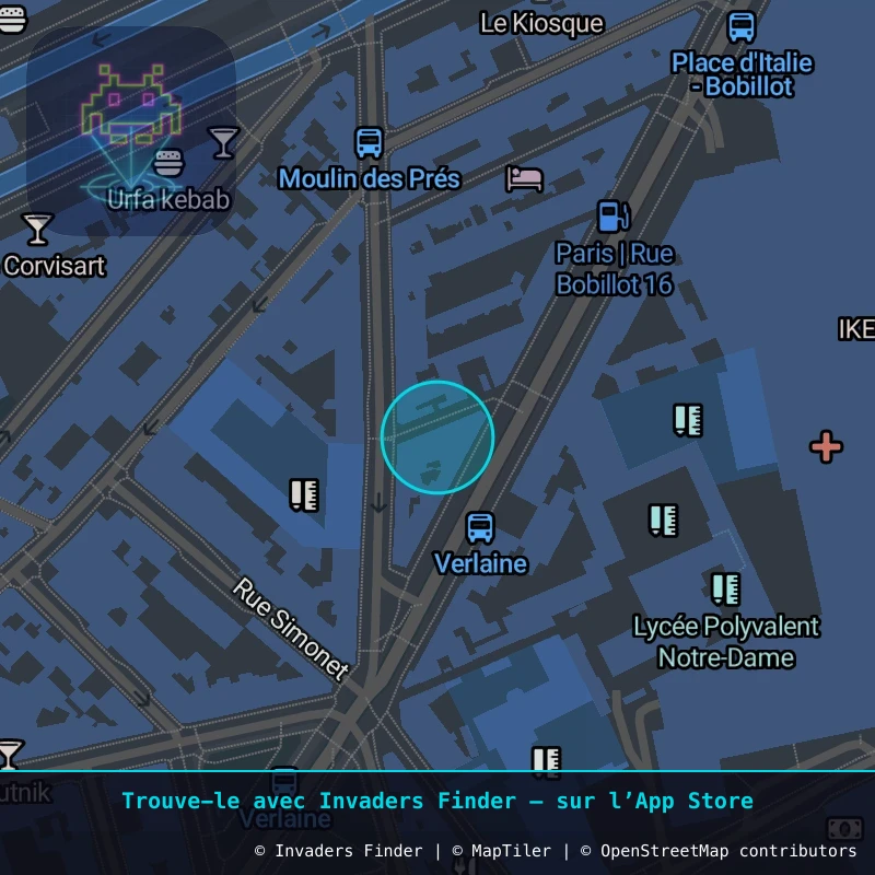 Zone approximative de l'invader PA_78, dans le quartier 13e arrondissement de Paris à Paris. Emplacement exact disponible dans l'app Invaders Finder.