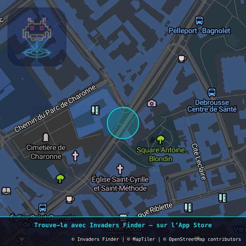 Zone approximative de l'invader PA_785, dans le quartier 20e arrondissement de Paris à Paris. Emplacement exact disponible dans l'app Invaders Finder.