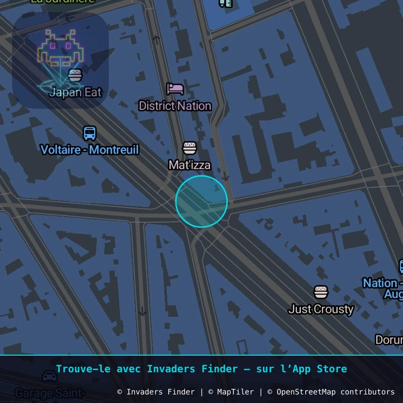 Zone approximative de l'invader PA_810, dans le quartier 11e arrondissement de Paris à Paris. Emplacement exact disponible dans l'app Invaders Finder.
