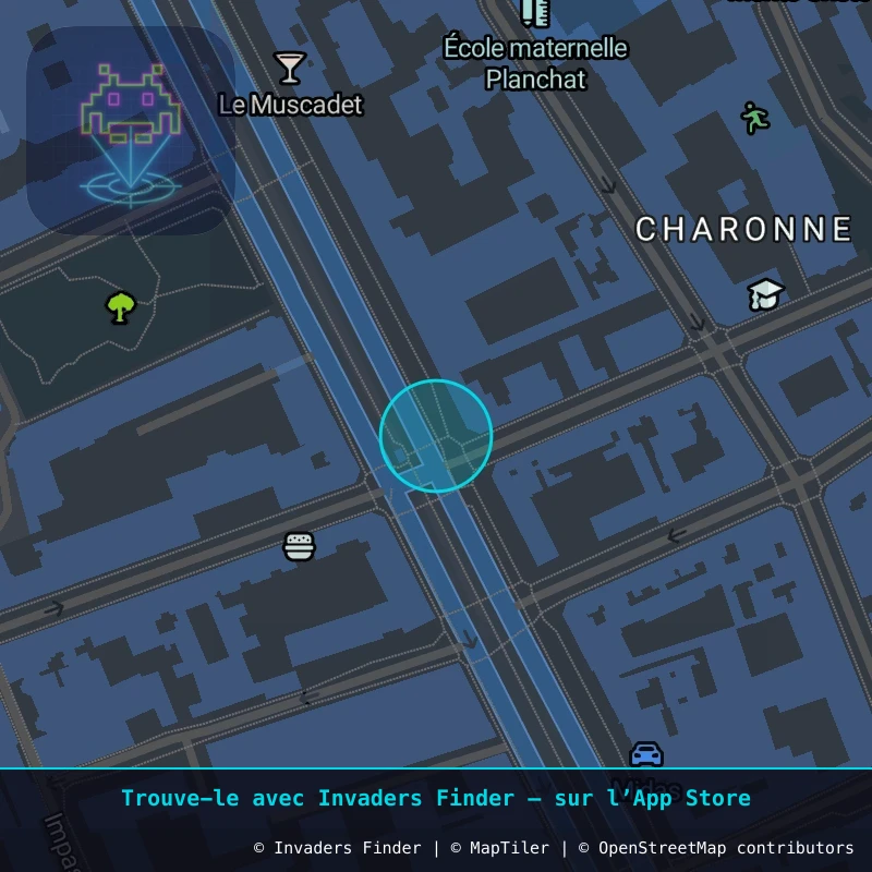 Zone approximative de l'invader PA_821, dans le quartier 11e arrondissement de Paris à Paris. Emplacement exact disponible dans l'app Invaders Finder.
