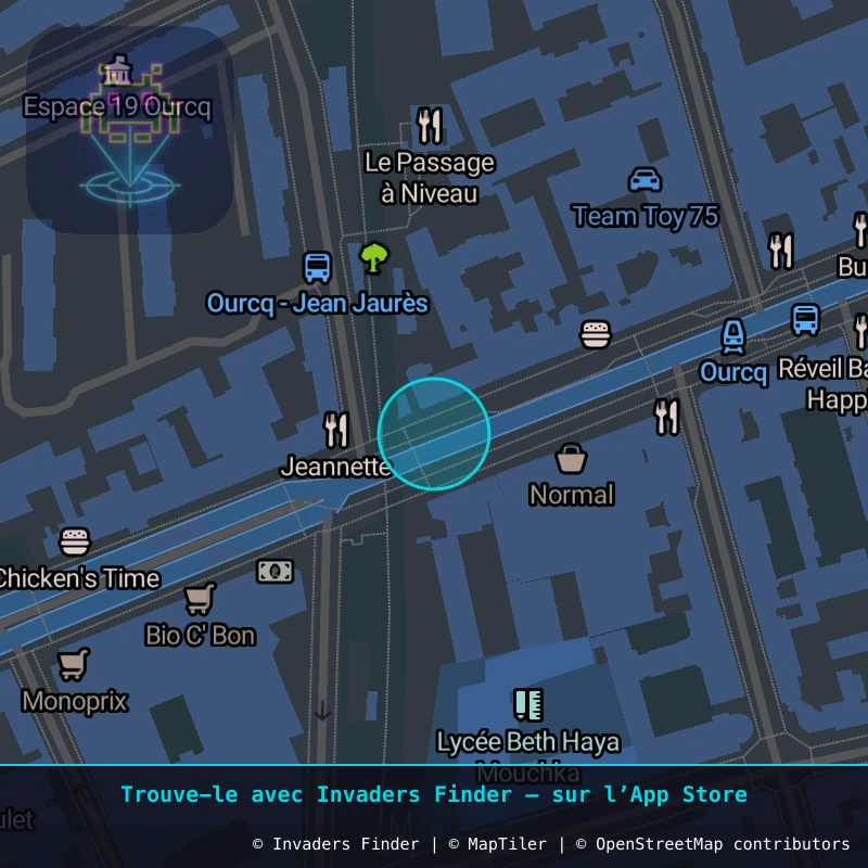 Zone approximative de l'invader PA_823, dans le quartier 19e arrondissement de Paris à Paris. Emplacement exact disponible dans l'app Invaders Finder.