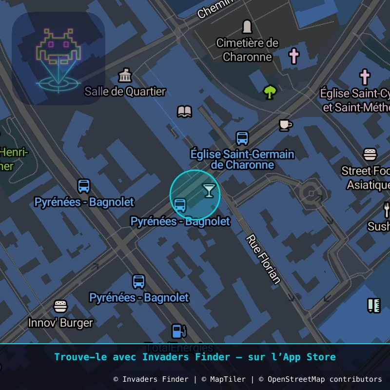 Zone approximative de l'invader PA_824, dans le quartier 20e arrondissement de Paris à Paris. Emplacement exact disponible dans l'app Invaders Finder.