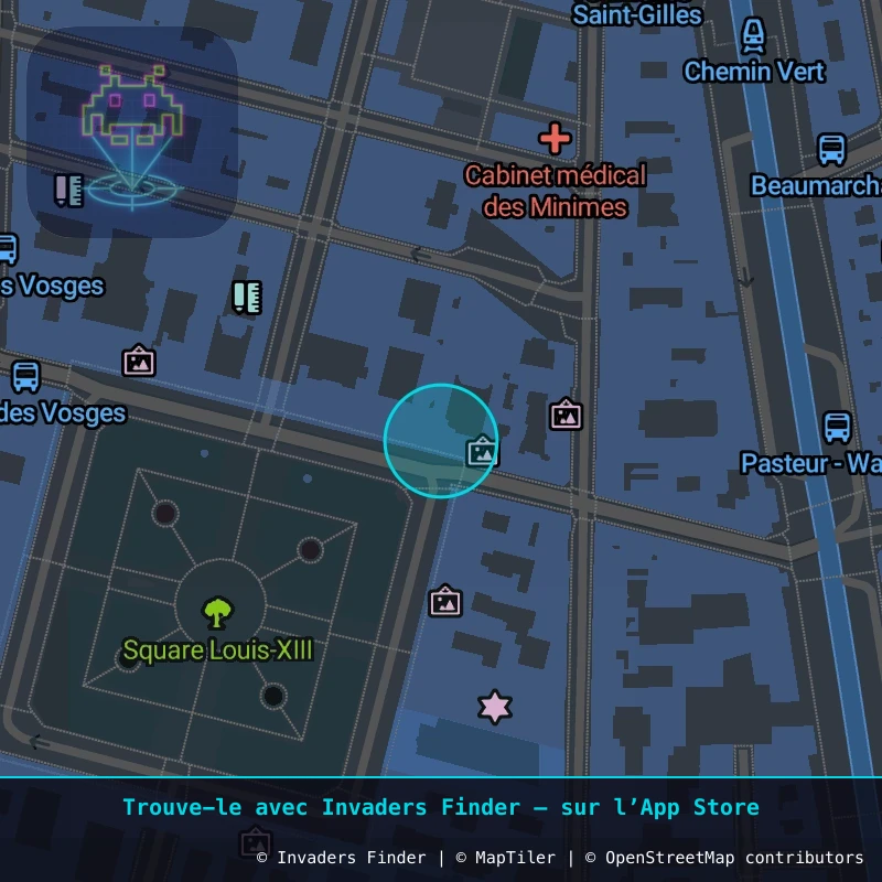 Zone approximative de l'invader PA_84, dans le quartier 4e arrondissement de Paris à Paris. Emplacement exact disponible dans l'app Invaders Finder.