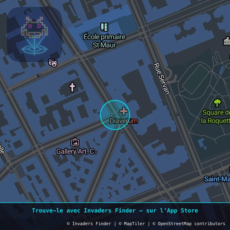 Zone approximative de l'invader PA_852, dans le quartier 11e arrondissement de Paris à Paris. Emplacement exact disponible dans l'app Invaders Finder.
