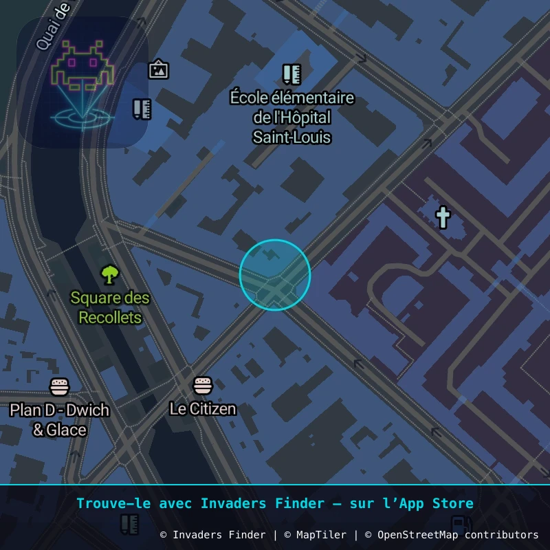 Zone approximative de l'invader PA_853, dans le quartier 10e arrondissement de Paris à Paris. Emplacement exact disponible dans l'app Invaders Finder.