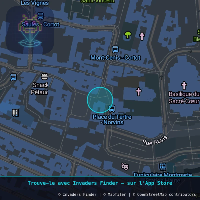 Zone approximative de l'invader PA_856, dans le quartier 18e arrondissement de Paris à Paris. Emplacement exact disponible dans l'app Invaders Finder.