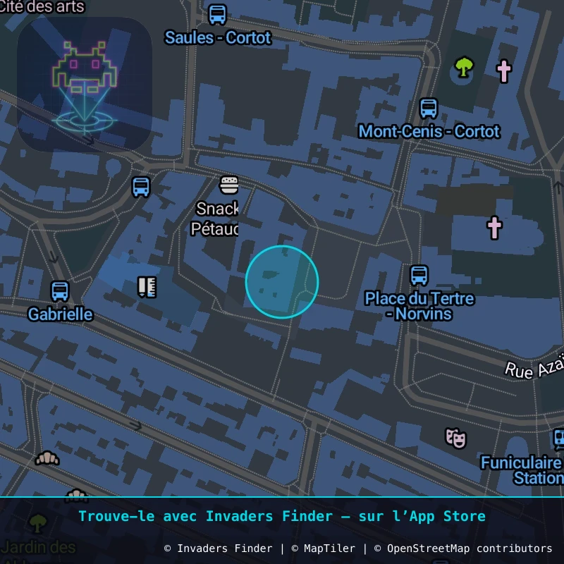 Zone approximative de l'invader PA_857, dans le quartier 18e arrondissement de Paris à Paris. Emplacement exact disponible dans l'app Invaders Finder.