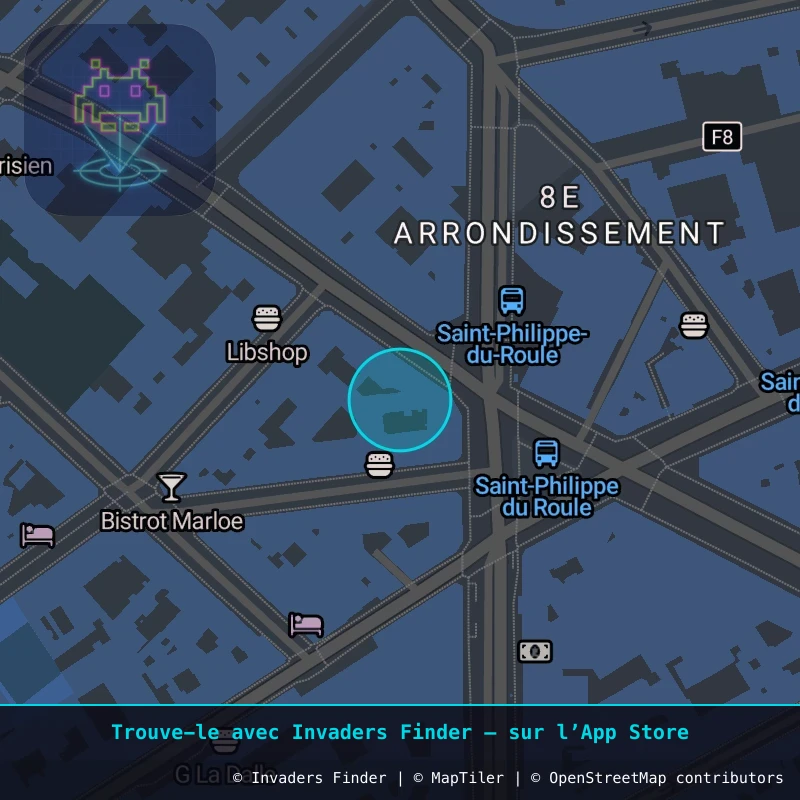 Zone approximative de l'invader PA_862, dans le quartier 8e arrondissement de Paris à Paris. Emplacement exact disponible dans l'app Invaders Finder.