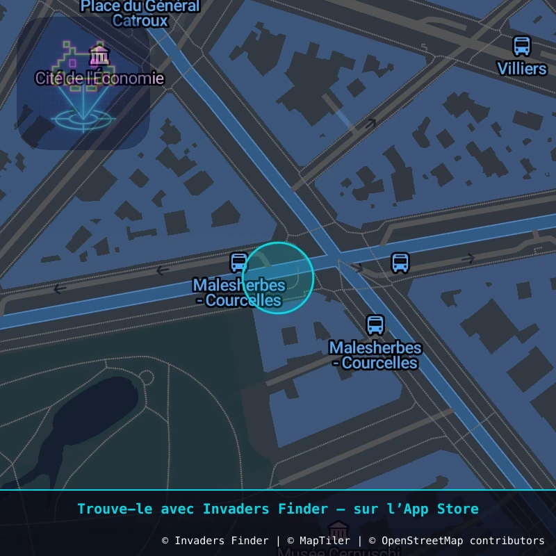Zone approximative de l'invader PA_867, dans le quartier 17e arrondissement de Paris à Paris. Emplacement exact disponible dans l'app Invaders Finder.