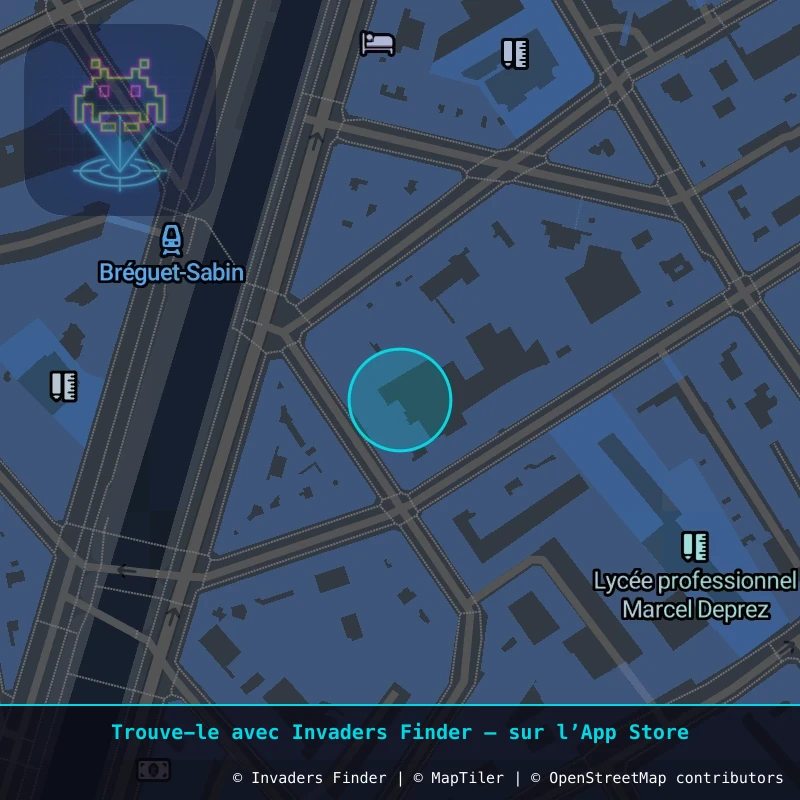 Zone approximative de l'invader PA_879, dans le quartier 11e arrondissement de Paris à Paris. Emplacement exact disponible dans l'app Invaders Finder.