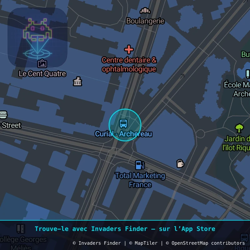 Zone approximative de l'invader PA_883, dans le quartier 19e arrondissement de Paris à Paris. Emplacement exact disponible dans l'app Invaders Finder.