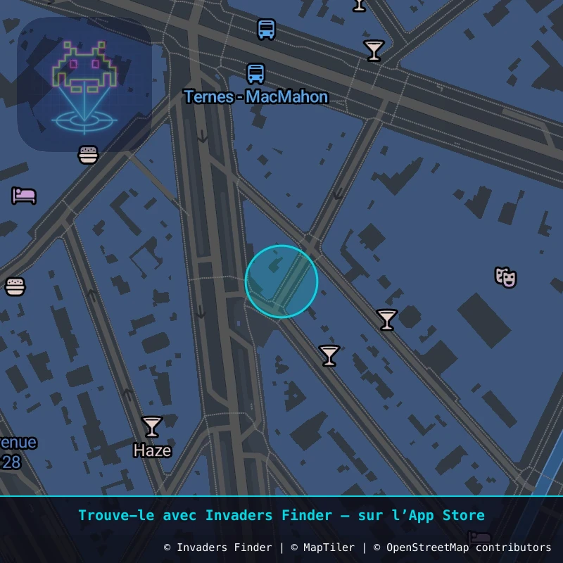 Zone approximative de l'invader PA_885, dans le quartier 17e arrondissement de Paris à Paris. Emplacement exact disponible dans l'app Invaders Finder.