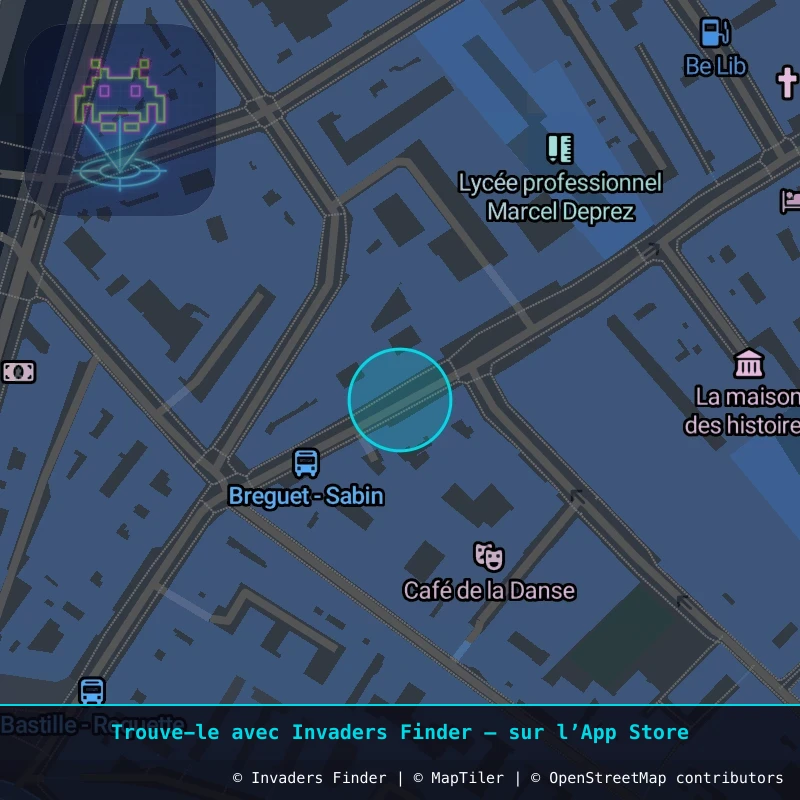 Zone approximative de l'invader PA_888, dans le quartier 11e arrondissement de Paris à Paris. Emplacement exact disponible dans l'app Invaders Finder.