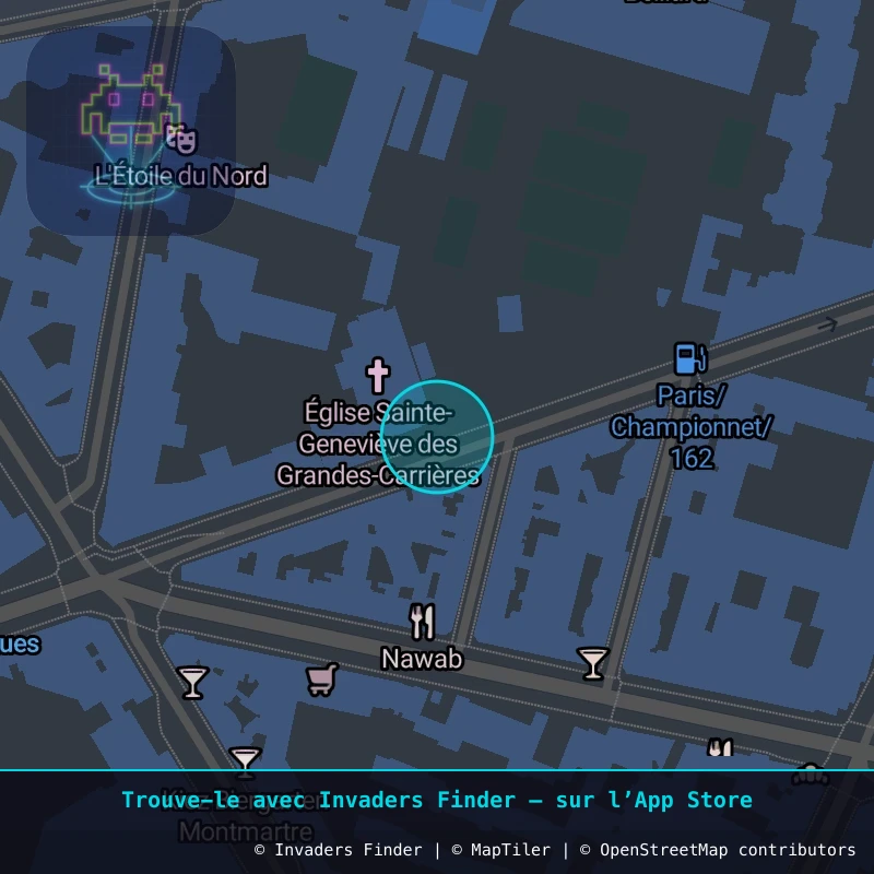 Zone approximative de l'invader PA_890, dans le quartier 18e arrondissement de Paris à Paris. Emplacement exact disponible dans l'app Invaders Finder.