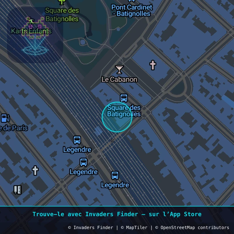 Zone approximative de l'invader PA_891, dans le quartier 17e arrondissement de Paris à Paris. Emplacement exact disponible dans l'app Invaders Finder.